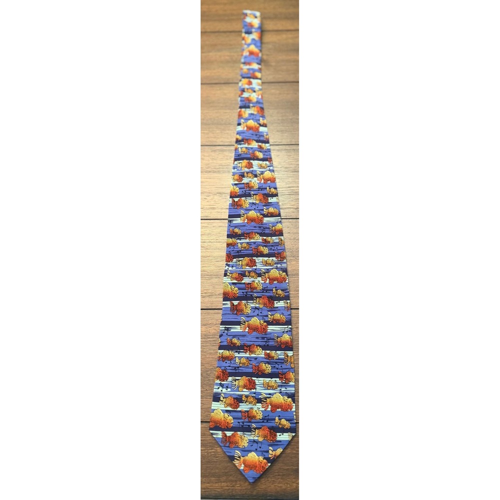 J Garcia Mens Silk Necktie Blue Goldfish Musical Notes Art Series Silk Tie